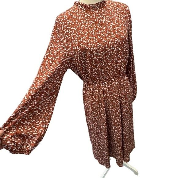 Brown sheer ,Prairie‎ dress w/ white flowers, Bishop Sleeve, Fall ,Thanksgiving - Picture 3 of 9